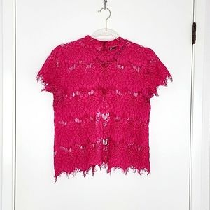 Lace hot pink zipper back top